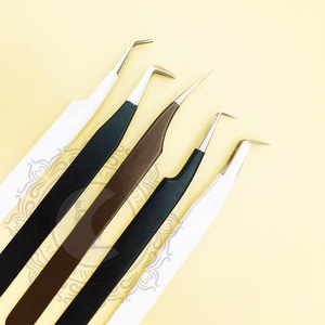 Pinzas de Punta Fina Plateadas con Recubrimiento en Polvo Blanco, Negro y Marrón, Pinzas de Extensión de Pestañas de Fibra de Primera Calidad - Product Image 2