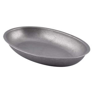 Plateau de service ovale profond en acier inoxydable avec une pièce de cuisine classique vintage - Product Image 1