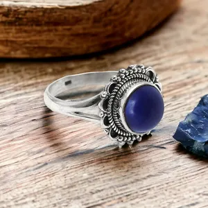 Precioso aspecto 925 plata esterlina Natural lapislázuli piedra preciosa forma redonda elegante anillo hecho a mano joyería fina proveedor al por mayor - Product Image 3