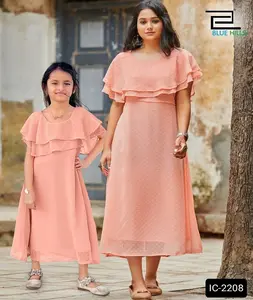 Indian Tunics Wear Heavy Georgette Kurtis and Tunics with Double Layer Ruffle Neck Pattern and Plus Size Available for Women