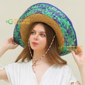 Sombrero de Paja de Verano Eco2go Vietnam, Unisex, Estilo Floppy con Estampado de Flores y Lazo, Ideal para Viajar - Product Image 1