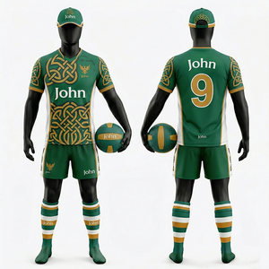 Uniforme de football gaélique pour hommes en maille polyester respirante de haute qualité 180 GSM, vert, or, blanc, avec panneau latéral et logo personnalisé par sublimation. - Product Image 3