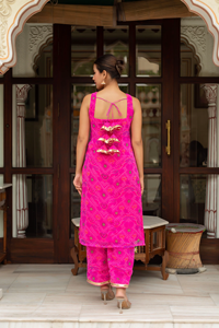 Gulabi galiyan Radha bandhej georgette ชุดเดรสลำลองผ้าคอตตอนพร้อมผ้าปัก - Product Image 5