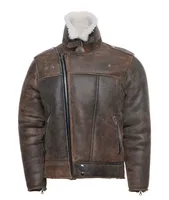 Veste d'hiver épaisse personnalisée pour homme, style Denny & Pilot, à capuche, en peau de mouton véritable marron, motif léopard, imperméable