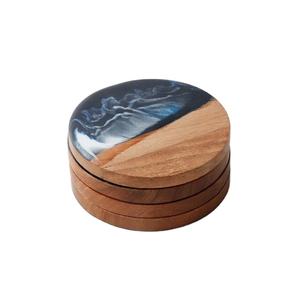 Posavasos de madera de acacia de alta calidad personalizable, posavasos creativo de resina epoxi para taza de té para decoración de mesa - Product Image 1