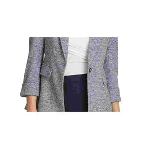 Blazer da donna DKNY blu taglia 6, in maglia melange monopetto, lungo, con decorazioni ricamate a tinta unita e fantasia stampata - Product Image 3