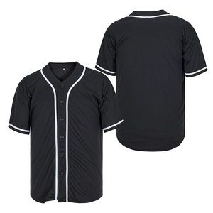 Camiseta de Béisbol Unisex Negra de Manga Corta con Botones al Frente, Absorbente de Humedad, Color Sólido, Corte Regular, para Todas las Temporadas, 100% Algodón - Product Image 1