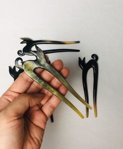 Accessoire de coiffure en corne de buffle poli fait à la main outils de coiffure Matiss accessoires fourche à cheveux bâton bijoux Matiss coiffure - Product Image 3