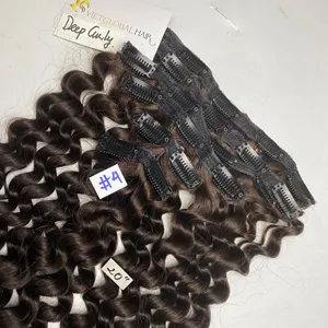 सस्ते फैक्टरी मूल्य डीप कर्ली क्लिप इन हेयर कीमत डबल खींचे गए बाल बंडल मानव बाल #4 रंग