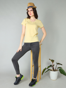 เสื้อยืดคอวีแฟชั่นสำหรับผู้หญิงผ้าคอตตอนแบบลำลองสำหรับ100% - Product Image 2