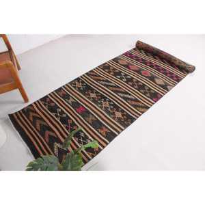 Alfombra Turca Vintage, Alfombra de Pasillo de 2.9x10.9 pies, Alfombra Oriental Kilim Negra - Product Image 5