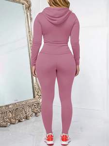 Chaqueta con capucha de manga larga con cremallera de entrenamiento informal para mujer, conjunto de pantalones para correr, trajes de 2 piezas para la temporada de invierno - Product Image 6