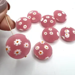 Vintage vénitien Millefiori Murano Pastel marguerite cristal & perles de verre au chalumeau 8mm plat grand & 4mm en vrac pour la fabrication de bijoux - Product Image 3