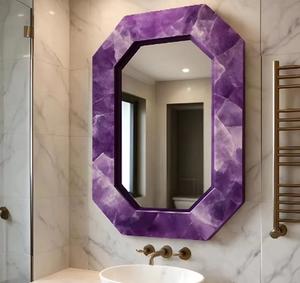 Handmade Amethyst Stone <b>Mirror</b> Gemstone Wall <b>Mirror</b> Luxury Home Decor Accent Piece Purple Crystal <b>Mirror</b> Bathroom Decor - Product Image 3
