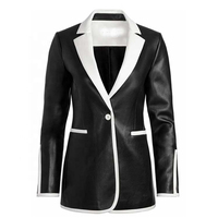 Blazer en cuir véritable pour femmes grandes tailles, double boutonnage, manches longues, boutons fantaisie, coupe-vent, respirant, anti-plis, automne