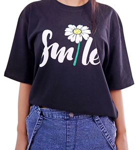 T-shirt à col rond en coton 100% pour femmes, design personnalisé avec logo, tendance et décontracté, épaules tombantes, vente en gros, fournisseur BD - Product Image 2