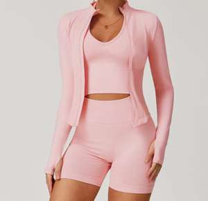 เสื้อแจ็กเก็ตออกกำลังกายฟิตเนสเล่นโยคะฟิตเนสแขนยาวซิปเต็มตัวสำหรับผู้หญิงผ้าแคนวาสสีตามสั่งพิมพ์โลโก้แนววินเทจ - Product Image 3