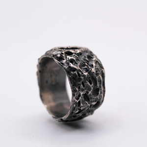 Handmade 925 Sterling Silver Organic <b>Black</b> Diamond Signet <b>Ring</b> Vintage Style Wide Band Wedding Gift Made in Turkey - Product Image 2
