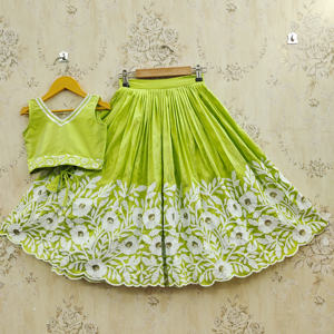 Shoryam Fashion – Nouvelle Collection : Lehenga Choli Longue Brodé Vert Citron Ethnique Tendance de Qualité Supérieure pour Filles et Enfants – Idéal pour les Fêtes de Diwali - Product Image 1