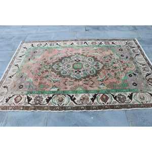 Turkish Area Rug 4.9x7.5 ft, <b>Brown</b> Green Animal Print Rug <b>Wool</b> - Product Image 4