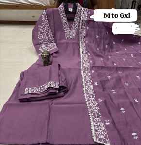 ผ้ามัสลินหนักพิเศษแฟชั่นที่ดีที่สุดพร้อมกางเกงทำงาน kurti และ dupatta ผู้ส่งออกทั่วโลก - Product Image 3