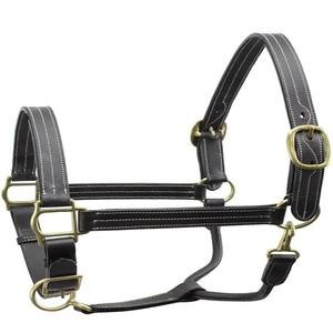 Couture fantaisie et rembourrage licou de cheval en cuir anglais noir avec cheval de licou en laiton entièrement réglable robuste - Product Image 2