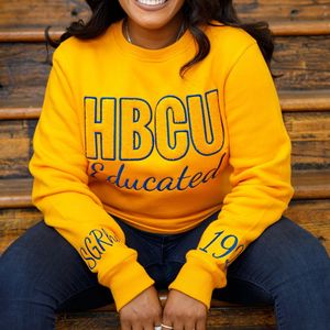 HBCU SGRho Sudadera de chenilla educada Letras bordadas doradas y azules Mezcla de algodón Premium Divine Nine Greek Life Apparel - Product Image 4