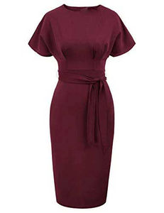 Vestido Midi Plisado Tipo Lápiz para Mujer, Nuevo Modelo 2025, Manga Tres Cuartos, Color Sólido, Elegante para Oficina - Product Image 5