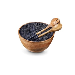 Bol à dattes en bois imprimé avec fourchette et cuillère, forme ronde, vaisselle, bol alimentaire, prix de gros - Product Image 2
