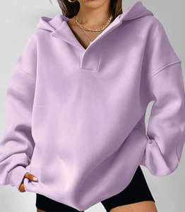 Sudaderas con Capucha de Punto Sólido Casuales de Invierno para Mujer con Cuello con Cremallera y Logotipo Frontal - 100% Algodón Estilo Deportivo - Product Image 4