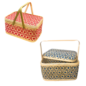 Paniers de rangement rectangulaires en bambou tressés à la main de style vintage avec motifs floraux, panier cadeau et organisateur de rangement - Product Image 1