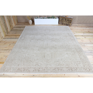 พรมขนาด 9.3x11.6 ฟุต, พรมตุรกี, พรมขนสัตว์สีเบจลายเรขาคณิตสไตล์วินเทจ - Product Image 1