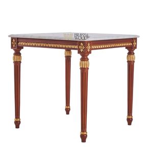 Mesa Auxiliar Cuadrada de Lujo con Tapa de Mármol Blanco y Marco de Caoba Tallado a Mano en Oro Antiguo para Decoración Clásica de Sala de Estar - Product Image 5