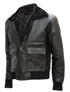 2024 nueva moda personalizada de cuero para hombre bombardero chaqueta de vuelo de alta calidad cuello de piel de oveja bolsillo invierno otoño OEM al por mayor - Product Image 2