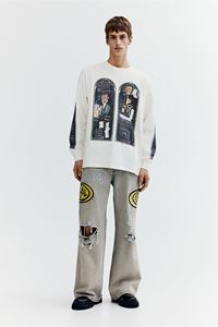 กางเกงยีนส์ทรงหลวมใส่สบายสำหรับผู้ชายกางเกงยีนส์สีเทาผ้าฝ้าย100% กางเกงปักลายแบบแข็ง - Product Image 6