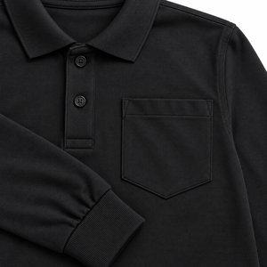 Polo Negro de Manga Larga con Bolsillo para Niños, Uniforme Escolar - Product Image 3