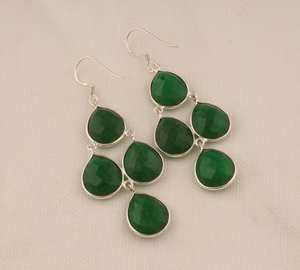 Boucle d'oreille en argent sterling massif 925 plaqué style bohème à la mode Onyx vert pierre précieuse à facettes lunette naturelle anniversaire approvisionnement - Product Image 2