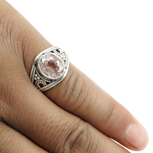 Anillo de forma ovalada de piedras preciosas de cuarzo rosa Natural de Plata de Ley 925 de buena calidad, joyería hecha a mano, proveedores al por mayor - Product Image 3