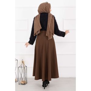 Mevlana Skirt Coffee Ribbed Design <b>Half</b> <b>Slip</b> Casual for Girls Soft Breathable Corduroy Silk Knitted Short Machine Print Belt - Product Image 6