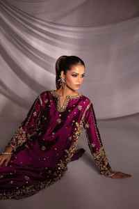 Élégant brodé indien pakistanais robe de mariée pour femmes nouvelle fête porter violet Shalwar Qameez costume avec Bollywood Style - Product Image 3