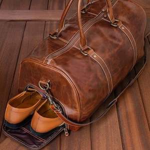 Large Capacity Men's Handbag High-Grade Genuine Leather Travel Bag with Zipper Closure Vintage <b>Style</b> for Business Use - Product Image 1