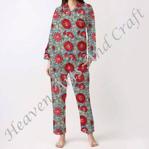 Conjunto de Pijamas de Algodón 100% para Mujer, Ropa de Dormir Suave para el Hogar, Conjunto de Pijamas de Primavera/Verano con Estampado Floral/Personajes/Letras/Estampado/Vacaciones/Árbol PJ124 - Product Image 2