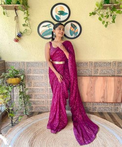 Pantalon en soie indienne Sari, fusion de la mode et des tenues de fête, pantalon en soie georgette avec un design traditionnel indien élégant - Product Image 6