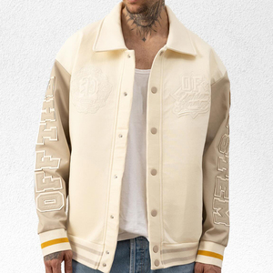 Wholesale Custom Stylish Chenille Embroidery Patched Genuine Leather Sleeves <b>Plain</b> Baseball Plus Size Men's <b>Varsity</b> <b>Jackets</b> - Product Image 4