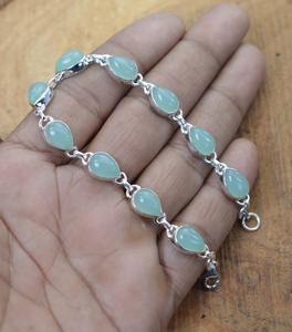 Pulsera clásica joyería para mujer plata estilo bohemio joyería 925 plata esterlina Aqua Calcedonia piedra preciosa pulsera hecha a mano - Product Image 2