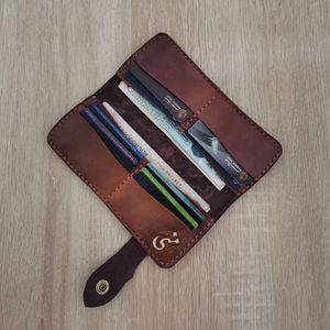 Export Quality Hand Embroidery Flower Pattern 100% Genuine <b>Leather</b> Stitched Clutch Handbag Waterproof Portable Multi-Card Holder - Product Image 2