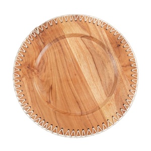 Exclusive Quality Acacia Wood Charger <b>Plate</b> Round Handcrafted Natural Finish <b>Stitched</b> Edge Table Setting Decor Serving Platter - Product Image 1