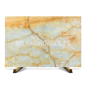 Aus gezeichnete transparente Onyx platten & Fliesen Weiße goldene Linien Natursteine Marmorsteine für Hotel und Villa Wand-und Boden deko