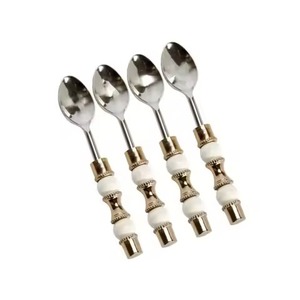 Mini juego de cucharas de postre de latón niquelado, mango largo, diseño de bambú, utensilios para servidor de ensalada, utensilios de cocina decorativos en miniatura - Product Image 4