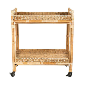 Natural Wicker Rattan Farmhouse <b>Bar</b> <b>Cart</b> with Wheels for Dining Home Hotel Use - Product Image 6